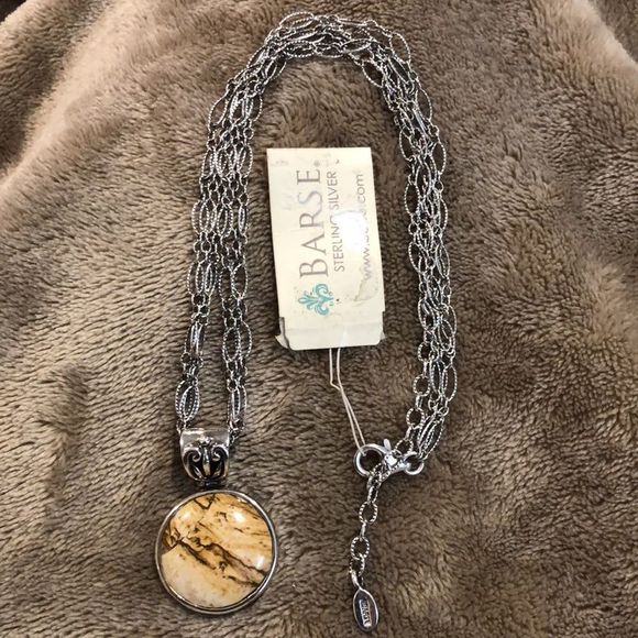 BARSE Sterling Silver Agate Pendant w/ Triple Strand Open Link Necklace NWT - Picture 3 of 8